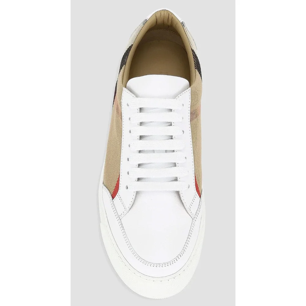 Burberry Salmond Vintage Check White Leather Logo Lace Up Low Top Sneaker 41